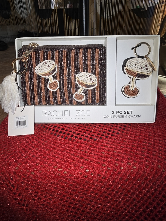 Rachel Zoe Handbags - NWT Rachel Zoe Beaded Coin Pouch & Charm in Brown and Cream Martini